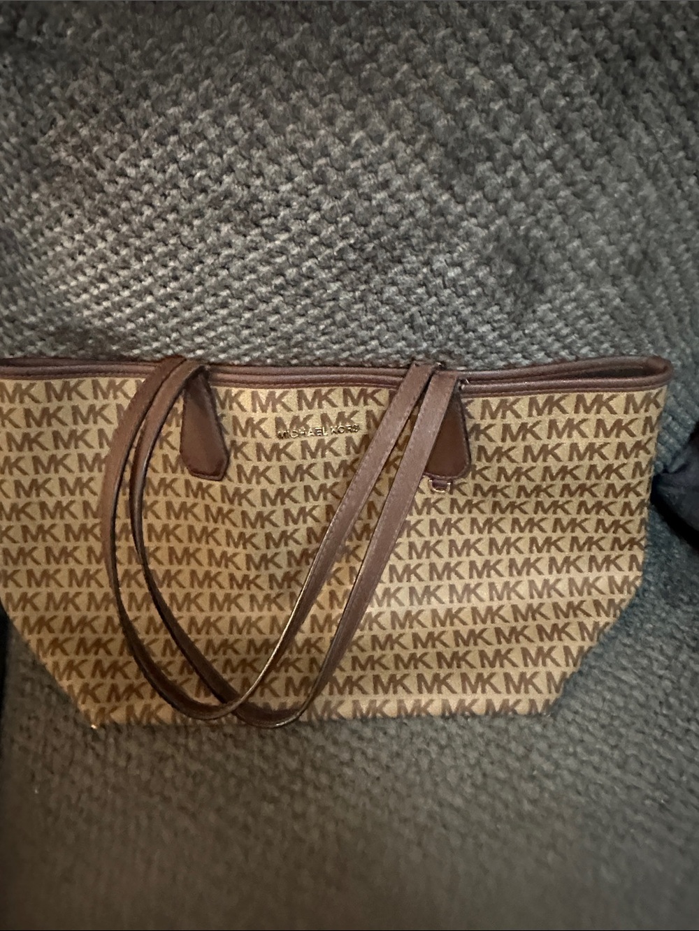 Michael Kors Tan and Brown MK Logo Tote